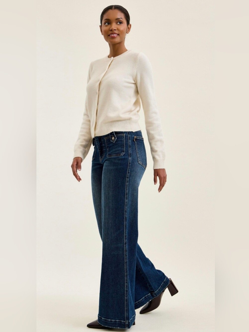 Judy Blue HR LUX Dark Fade Wash Retro Wide Leg Jeans Patch Pockets Various NEW - Picture 3 of 9